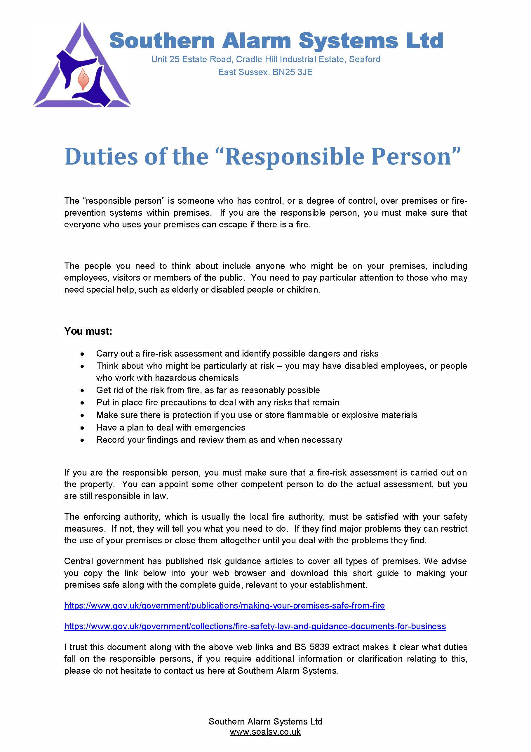Duties of the Responsible Person